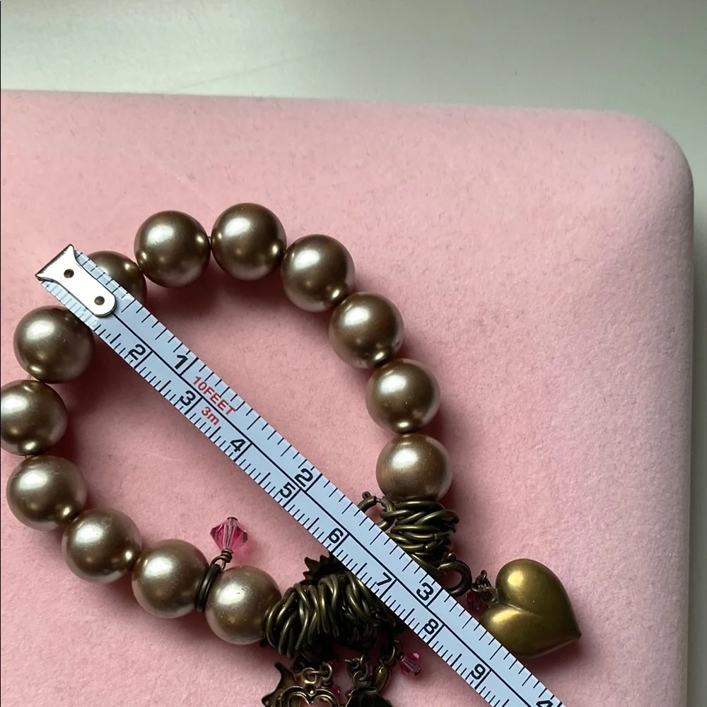 Charming Bronze and Pink Beaded Bracelet. Stretchy Band. EUC. - Picture 6 of 7